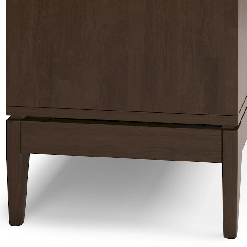 60" Sideboard Buffet Cabinet - Solid Rubberwood, 3 Drawers, 2 Cabinets, Mid-Century Design, Walnut Brown Finish