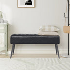 Faux Leather Upholstered Bench with Button-Tufted Seat - Metal Legs, 37.7"W, 5 Color Options, Modern Style