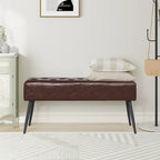 Faux Leather Upholstered Bench with Button-Tufted Seat - Metal Legs, 37.7"W, 5 Color Options, Modern Style
