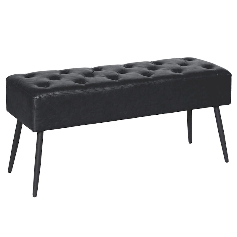 Faux Leather Upholstered Bench with Button-Tufted Seat - Metal Legs, 37.7"W, 5 Color Options, Modern Style