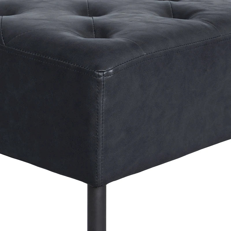 Faux Leather Upholstered Bench with Button-Tufted Seat - Metal Legs, 37.7"W, 5 Color Options, Modern Style