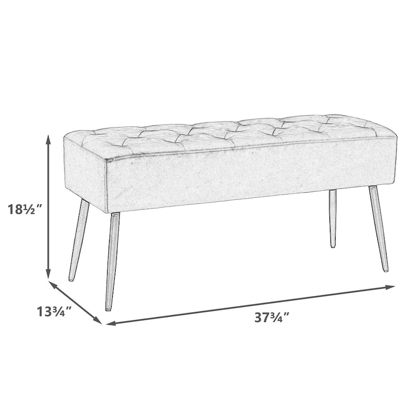 Faux Leather Upholstered Bench with Button-Tufted Seat - Metal Legs, 37.7"W, 5 Color Options, Modern Style