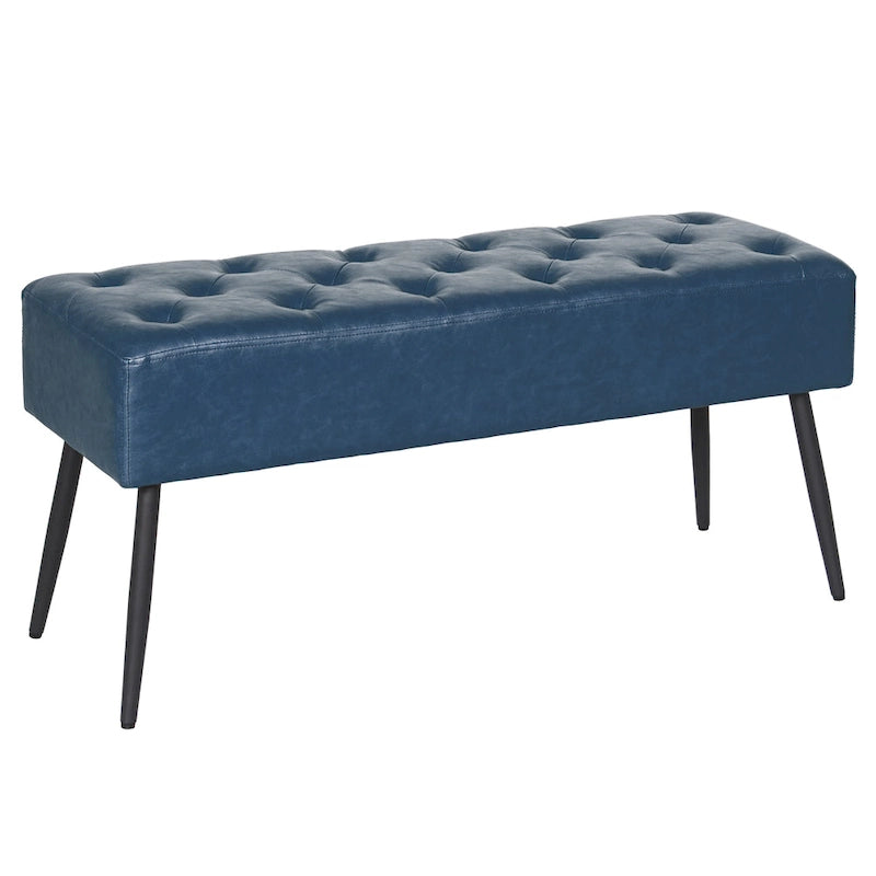 Faux Leather Upholstered Bench with Button-Tufted Seat - Metal Legs, 37.7"W, 5 Color Options, Modern Style