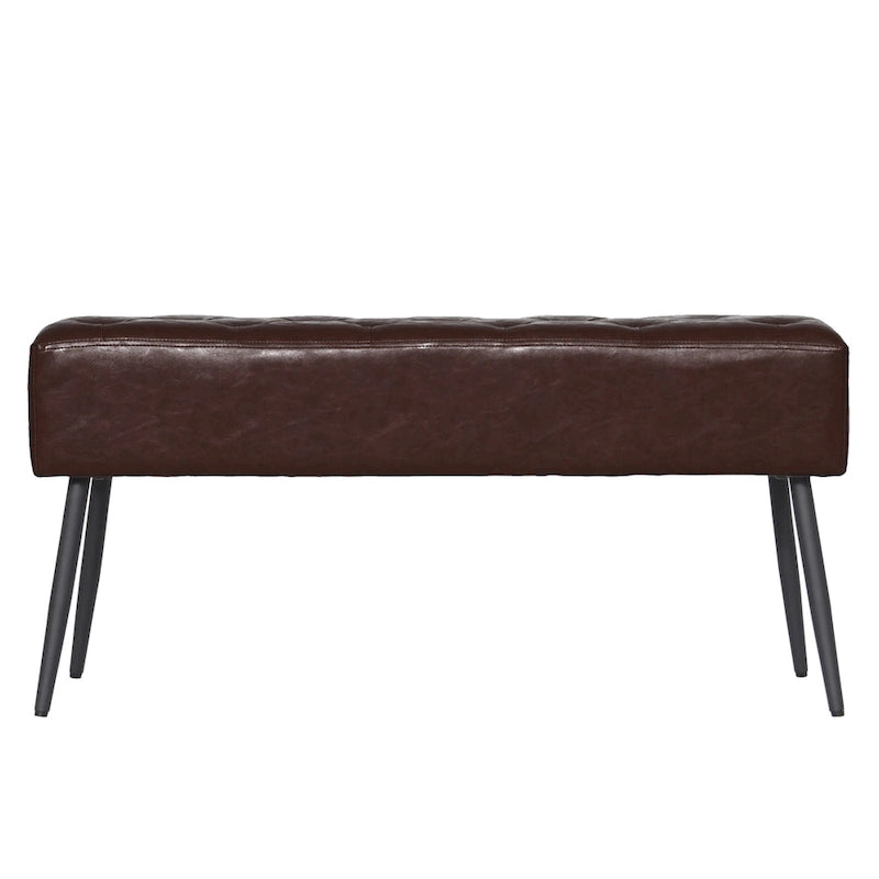 Faux Leather Upholstered Bench with Button-Tufted Seat - Metal Legs, 37.7"W, 5 Color Options, Modern Style