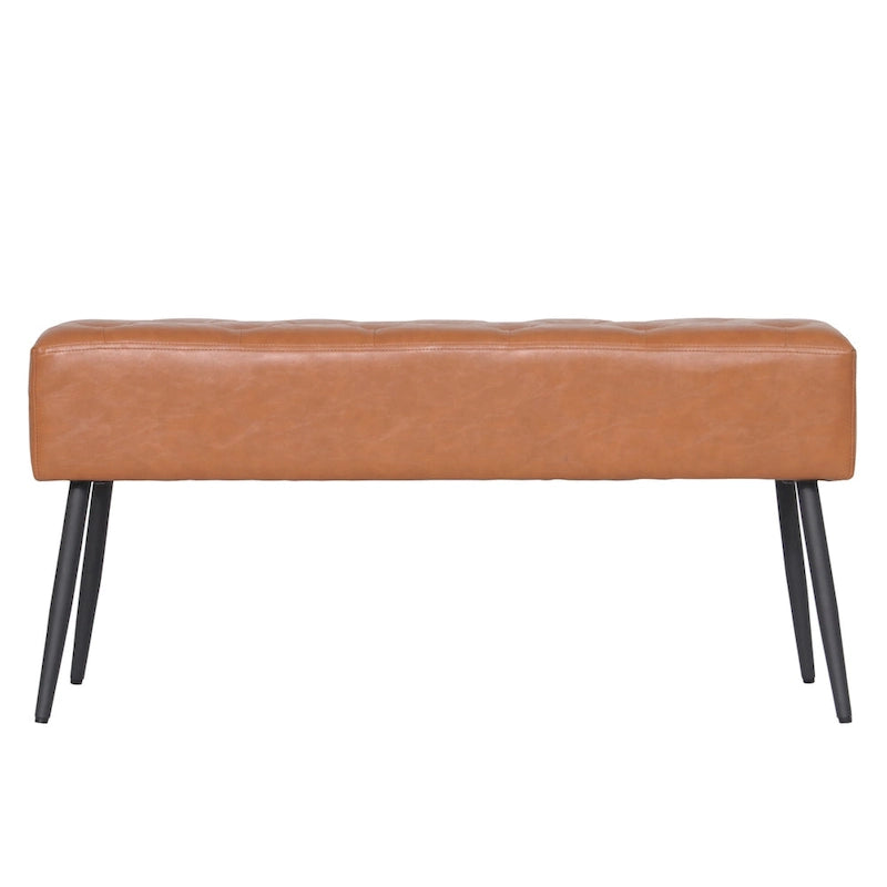 Faux Leather Upholstered Bench with Button-Tufted Seat - Metal Legs, 37.7"W, 5 Color Options, Modern Style