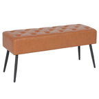 Faux Leather Upholstered Bench with Button-Tufted Seat - Metal Legs, 37.7"W, 5 Color Options, Modern Style
