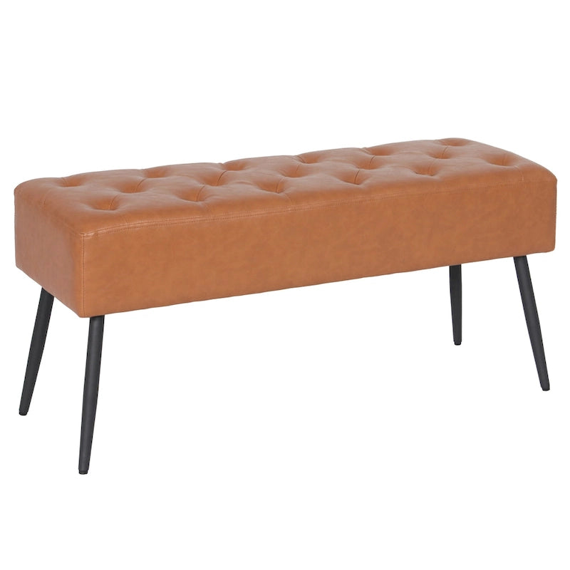 Faux Leather Upholstered Bench with Button-Tufted Seat - Metal Legs, 37.7"W, 5 Color Options, Modern Style