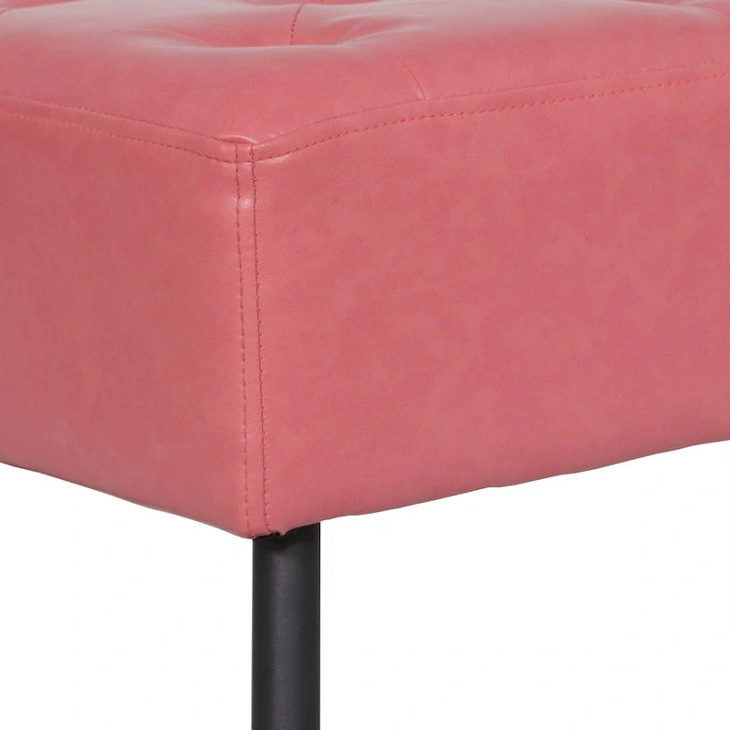 Faux Leather Upholstered Bench with Button-Tufted Seat - Metal Legs, 37.7"W, 5 Color Options, Modern Style