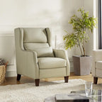 Genuine Leather Wingback Armchair with Lumbar Pillow - Modern Style, Foam Cushioned Seat, Solid Wood Legs, Waterproof