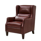 Genuine Leather Wingback Armchair with Lumbar Pillow - Modern Style, Foam Cushioned Seat, Solid Wood Legs, Waterproof