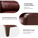 Genuine Leather Wingback Armchair with Lumbar Pillow - Modern Style, Foam Cushioned Seat, Solid Wood Legs, Waterproof