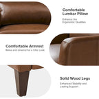 Genuine Leather Wingback Armchair with Lumbar Pillow - Modern Style, Foam Cushioned Seat, Solid Wood Legs, Waterproof