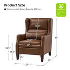 Genuine Leather Wingback Armchair with Lumbar Pillow - Modern Style, Foam Cushioned Seat, Solid Wood Legs, Waterproof