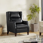 Genuine Leather Wingback Armchair with Lumbar Pillow - Modern Style, Foam Cushioned Seat, Solid Wood Legs, Waterproof