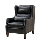 Genuine Leather Wingback Armchair with Lumbar Pillow - Modern Style, Foam Cushioned Seat, Solid Wood Legs, Waterproof
