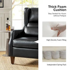 Genuine Leather Wingback Armchair with Lumbar Pillow - Modern Style, Foam Cushioned Seat, Solid Wood Legs, Waterproof