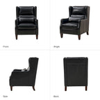 Genuine Leather Wingback Armchair with Lumbar Pillow - Modern Style, Foam Cushioned Seat, Solid Wood Legs, Waterproof