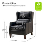 Genuine Leather Wingback Armchair with Lumbar Pillow - Modern Style, Foam Cushioned Seat, Solid Wood Legs, Waterproof