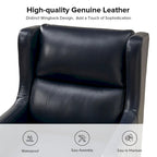 Genuine Leather Wingback Armchair with Lumbar Pillow - Modern Style, Foam Cushioned Seat, Solid Wood Legs, Waterproof