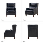 Genuine Leather Wingback Armchair with Lumbar Pillow - Modern Style, Foam Cushioned Seat, Solid Wood Legs, Waterproof