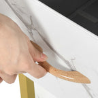 Vanity Table with 3 Fabric Drawers - White Marble Veneer, Gold Metal Frame, Engineered Wood, Multi-Purpose