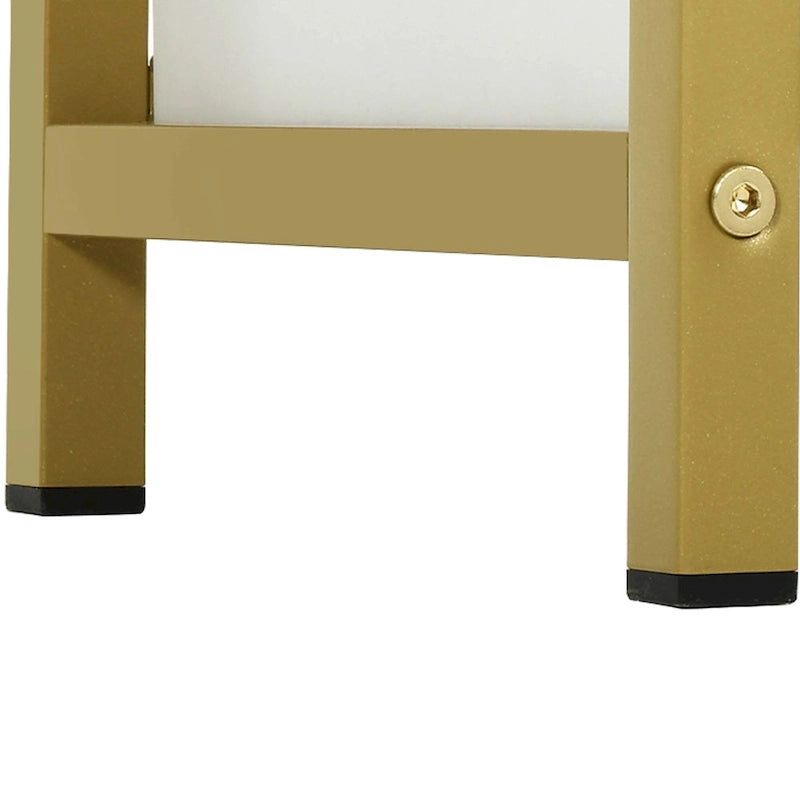 Vanity Table with 3 Fabric Drawers - White Marble Veneer, Gold Metal Frame, Engineered Wood, Multi-Purpose