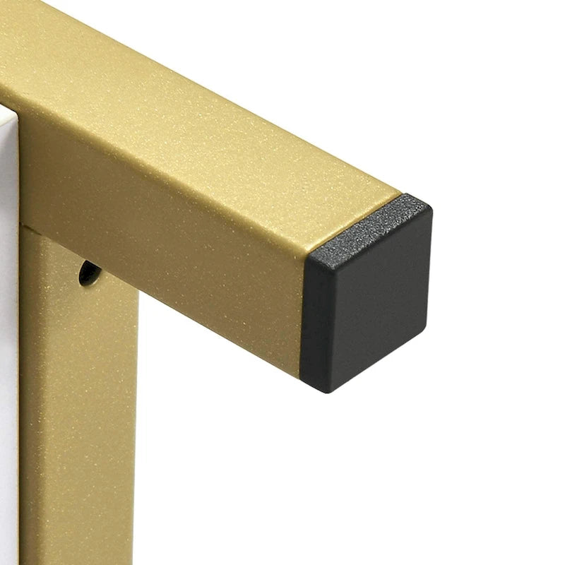 Vanity Table with 3 Fabric Drawers - White Marble Veneer, Gold Metal Frame, Engineered Wood, Multi-Purpose