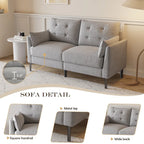 Cotton Linen Loveseat Sofa 57.5 Inch Light Grey Solid Wood Frame Thick Cushion Two Armrests Living Room Couch