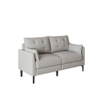 Cotton Linen Loveseat Sofa 57.5 Inch Light Grey Solid Wood Frame Thick Cushion Two Armrests Living Room Couch