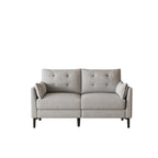 Cotton Linen Loveseat Sofa 57.5 Inch Light Grey Solid Wood Frame Thick Cushion Two Armrests Living Room Couch