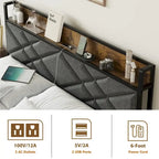 Full/Queen/King Upholstered Metal Platform Bed with Charging Station & Storage Shelf - 1200lbs Capacity