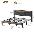 Full/Queen/King Upholstered Metal Platform Bed with Charging Station & Storage Shelf - 1200lbs Capacity