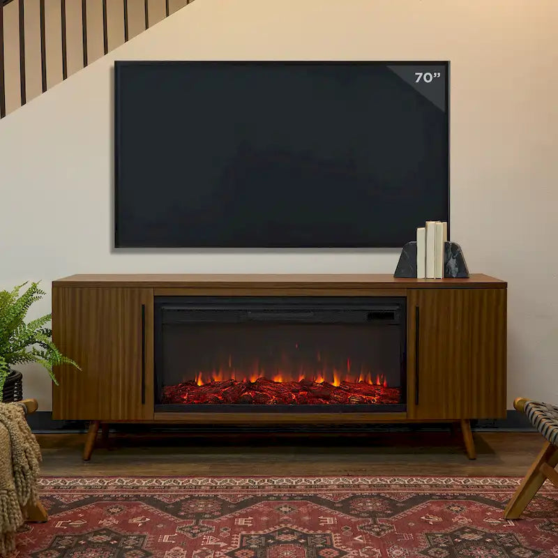 72" Electric Fireplace TV Stand - 6 Flame Colors with Remote - Farmhouse Media Console for TVs up to 70" - 1500W Heater