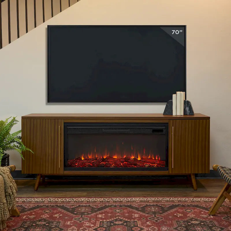 72" Electric Fireplace TV Stand - 6 Flame Colors with Remote - Farmhouse Media Console for TVs up to 70" - 1500W Heater