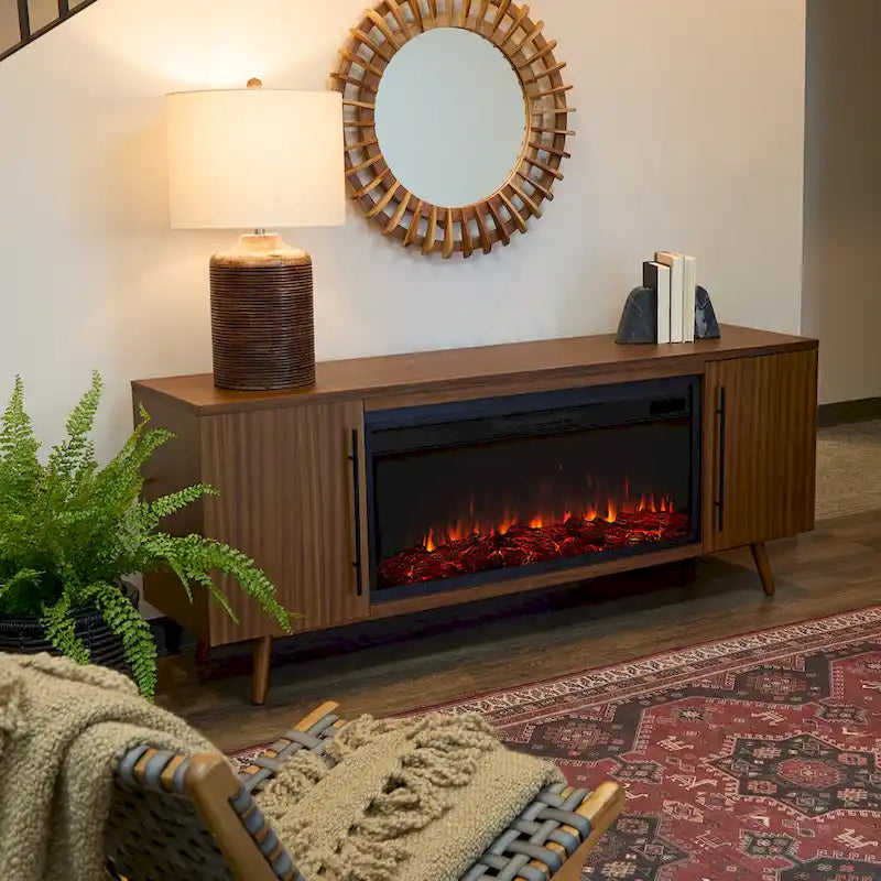 72" Electric Fireplace TV Stand - 6 Flame Colors with Remote - Farmhouse Media Console for TVs up to 70" - 1500W Heater