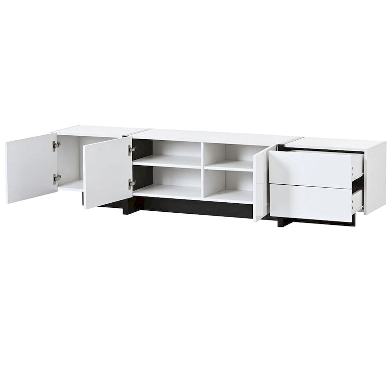 74.8" Modern TV Stand for up to 80" TVs - High Gloss UV Surface with 2 Drawers & 3 Cabinets - Contemporary Media Console