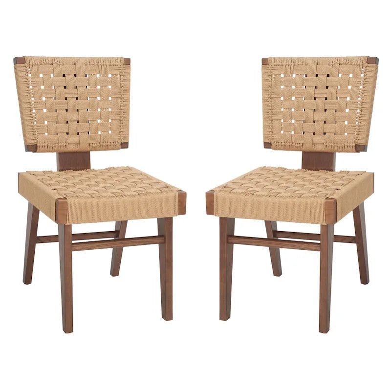 Woven Dining Chair Set of 2 - Natural Braided Accent Armless Chairs - 19"W x 24"D x 35"H - Modern Relaxed Style for Kitchen & Dining Room