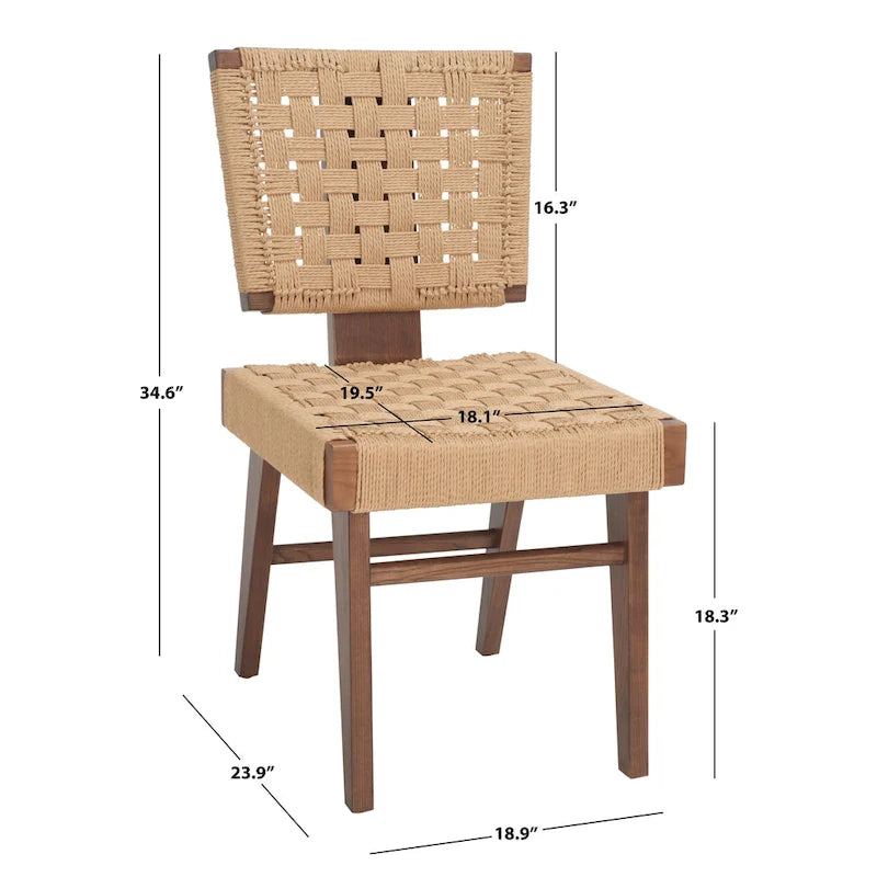 Woven Dining Chair Set of 2 - Natural Braided Accent Armless Chairs - 19"W x 24"D x 35"H - Modern Relaxed Style for Kitchen & Dining Room