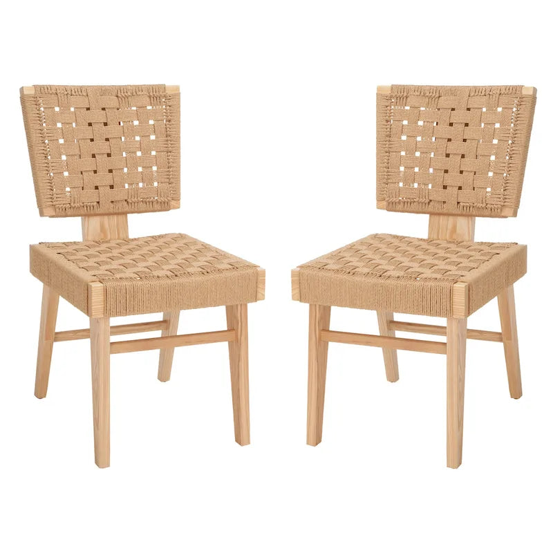 Woven Dining Chair Set of 2 - Natural Braided Accent Armless Chairs - 19"W x 24"D x 35"H - Modern Relaxed Style for Kitchen & Dining Room