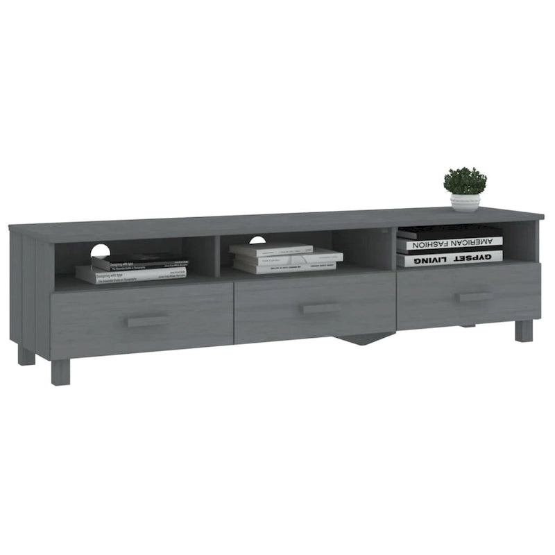 62.2" Solid Pine Wood TV Stand - 3 Drawers & 3 Compartments - Rustic Media Console with Cable Management