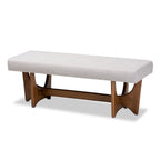 48.8" Mid-Century Modern Upholstered Bench - Button-Tufted, Walnut Finish, Grey Polyester, Foam Padded