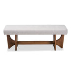 48.8" Mid-Century Modern Upholstered Bench - Button-Tufted, Walnut Finish, Grey Polyester, Foam Padded