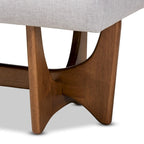 48.8" Mid-Century Modern Upholstered Bench - Button-Tufted, Walnut Finish, Grey Polyester, Foam Padded