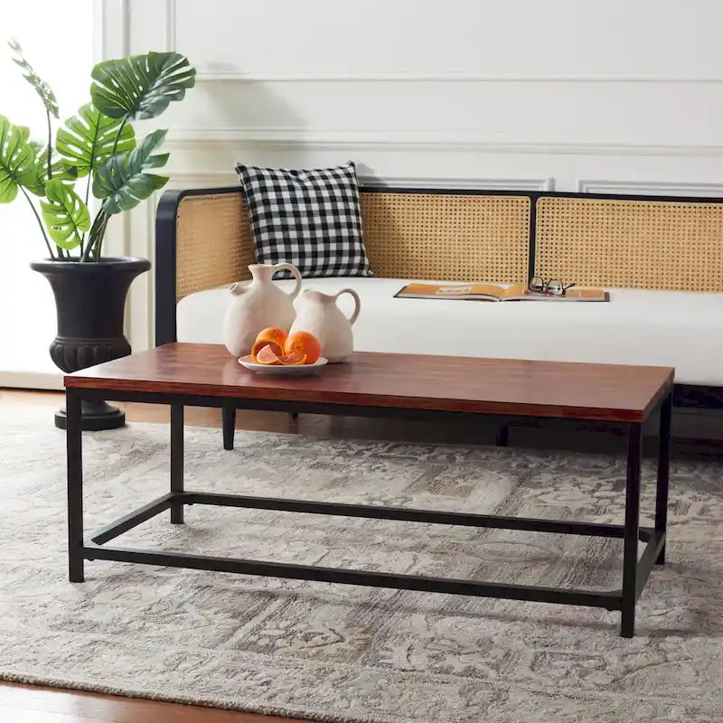 48" Reclaimed Wood Coffee Table - Black Metal Frame, Industrial Style, Smooth Wood Surface, 48"W x 24"D x 18"H