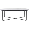 39.4" Rectangular Coffee Table - Curved Edges, Black Metal Base, Minimalist Style, 39.4"W x 20.5"D x 13.8"H