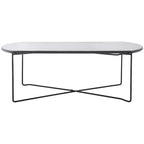 39.4" Rectangular Coffee Table - Curved Edges, Black Metal Base, Minimalist Style, 39.4"W x 20.5"D x 13.8"H