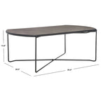 39.4" Rectangular Coffee Table - Curved Edges, Black Metal Base, Minimalist Style, 39.4"W x 20.5"D x 13.8"H