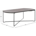 39.4" Rectangular Coffee Table - Curved Edges, Black Metal Base, Minimalist Style, 39.4"W x 20.5"D x 13.8"H