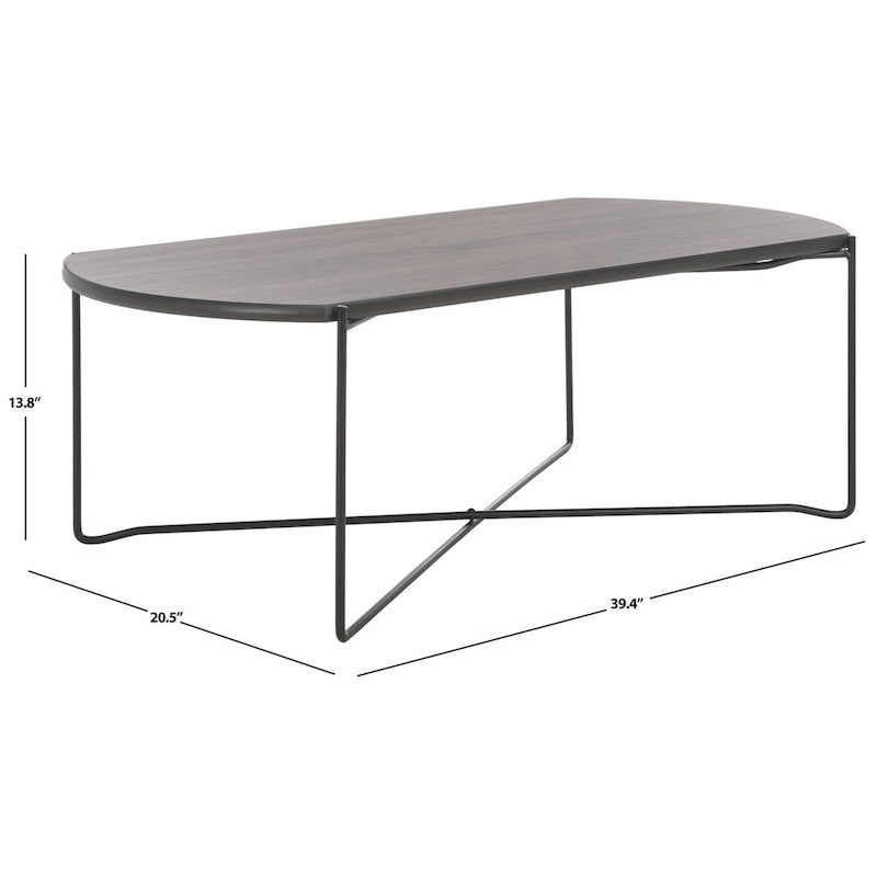 39.4" Rectangular Coffee Table - Curved Edges, Black Metal Base, Minimalist Style, 39.4"W x 20.5"D x 13.8"H