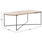 39.4" Rectangular Coffee Table - Curved Edges, Black Metal Base, Minimalist Style, 39.4"W x 20.5"D x 13.8"H